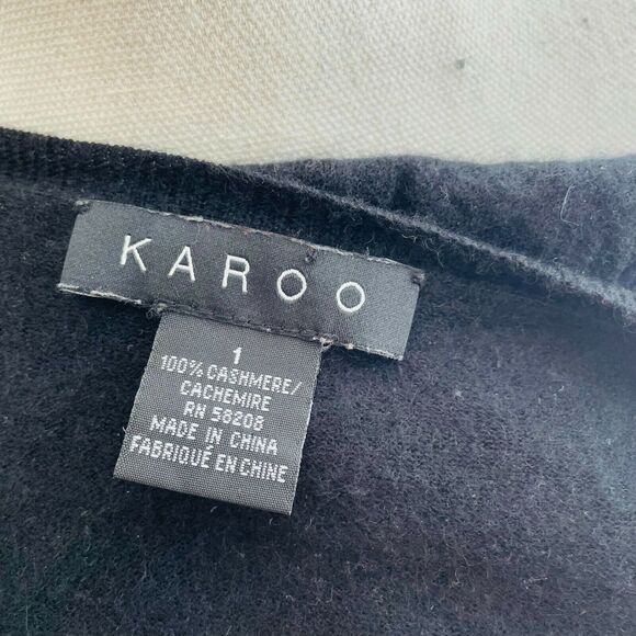 Karoo 100% Cashmere Sweater Knit Black Ruffle Back Long Sleeve Scoop Neck Size S - Picture 8 of 9